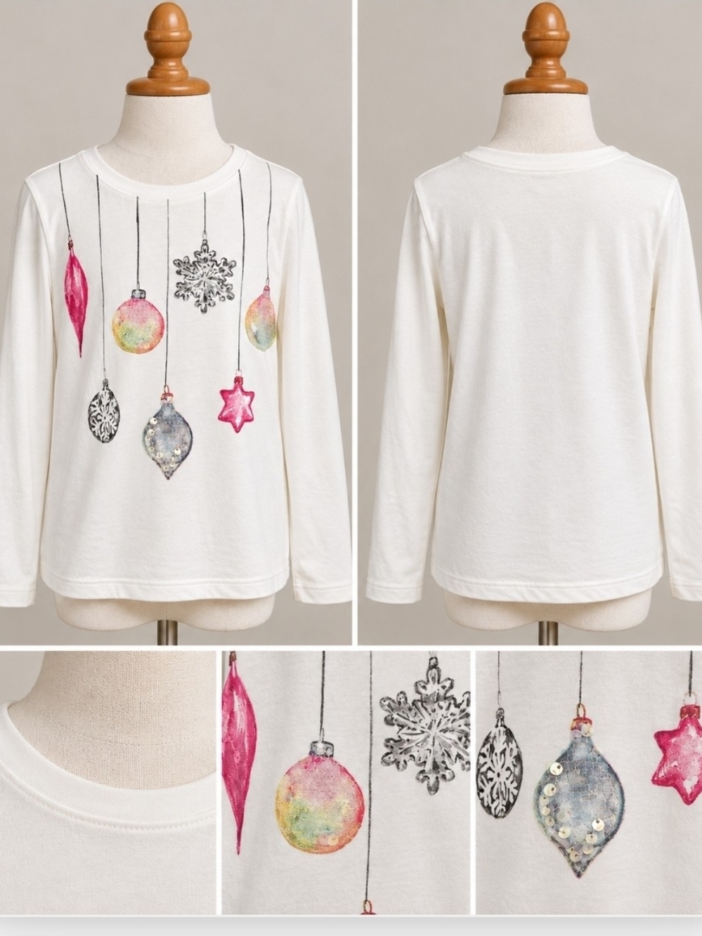 Crewcuts Girls Christmas Ornament Long Sleeve Tee NWT Size 6/7